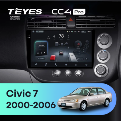 Штатная магнитола Teyes CC4 Pro 12/256 Honda Civic 7 (2000-2006) F2 Правый руль