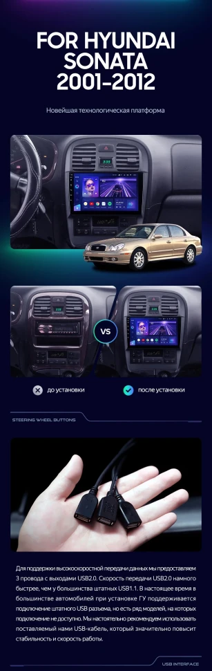 Штатная магнитола Teyes CC3 4/32 Hyundai Sonata EF рестайлинг (2001-2012)