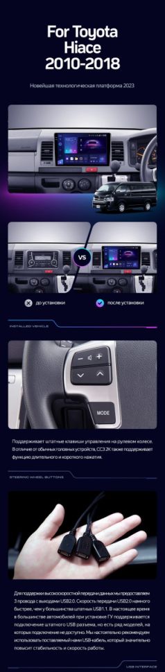 Штатная магнитола Teyes CC3 4/32 Toyota Hiace H200 (2010-2018) Правый руль