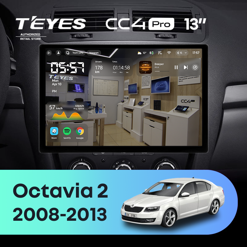 Штатная магнитола Teyes CC4 Pro 8/128 Skoda Octavia 2 A5 (2008-2013) (13&quot;) (10 inch Universal)