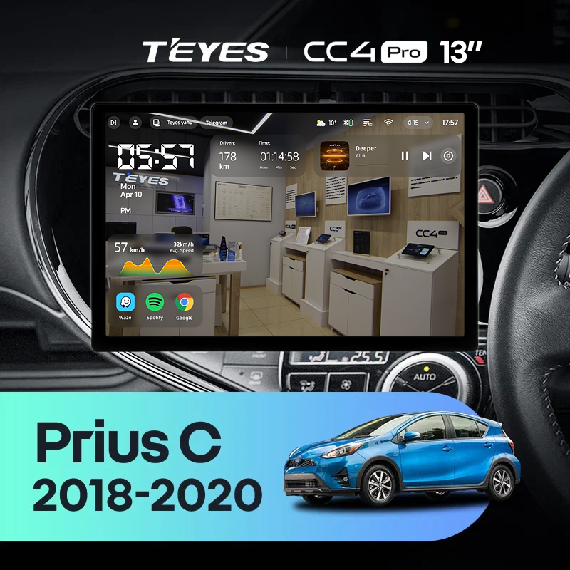 Штатная магнитола Teyes CC4 Pro 8/128 Toyota Prius C (2018-2020) Правый руль (13")