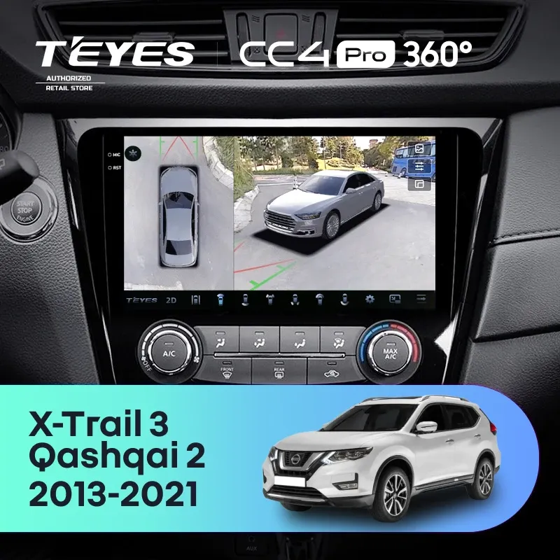 Штатная магнитола Teyes CC4 Pro 360 8/128 Nissan Qashqai 2 (2013-2021) F2 климат контроль Тип-AB