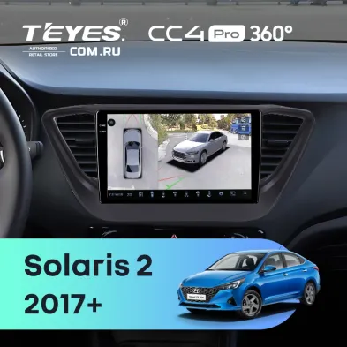Штатная магнитола Teyes CC4 Pro 360 12/256 Hyundai Solaris 2 (2017-2020) F2 (черный матовый) Тип-A