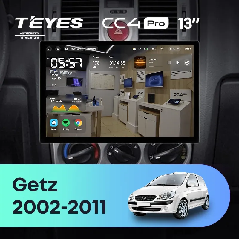 Штатная магнитола Teyes CC4 Pro 8/128 Hyundai Getz (2002-2011) F2 (13")