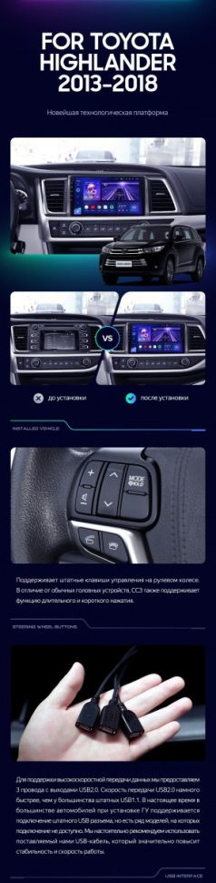 Штатная магнитола Teyes CC3 4/32 Toyota Highlander 3 XU50 (2013-2018)