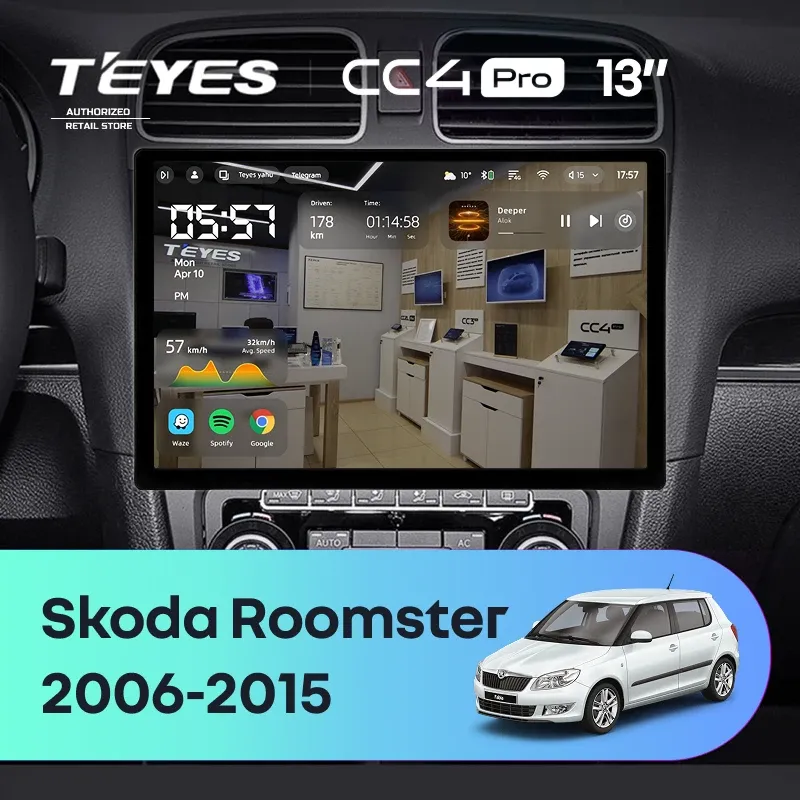Штатная магнитола Teyes CC4 Pro 8/128 Skoda Roomster (2006-2015) (13")