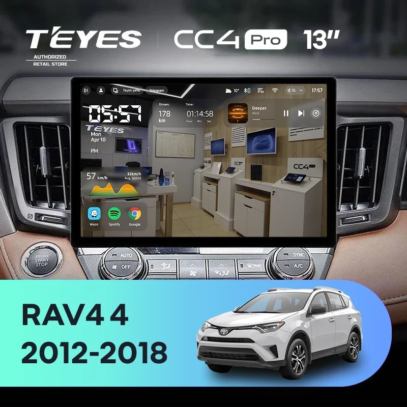 Штатная магнитола Teyes CC4 Pro 8/128 Toyota RAV4 4 XA40 5 XA50 (2012-2018) (13")