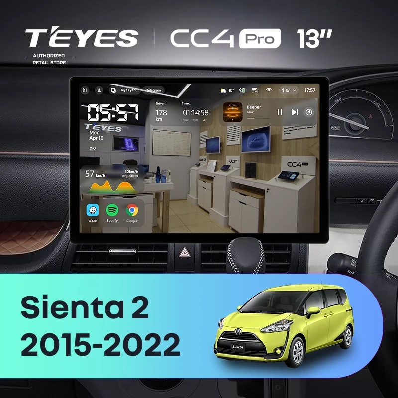 Штатная магнитола Teyes CC4 Pro 8/128 Toyota Sienta 2 XP170 (2015-2022) Правый руль (13")