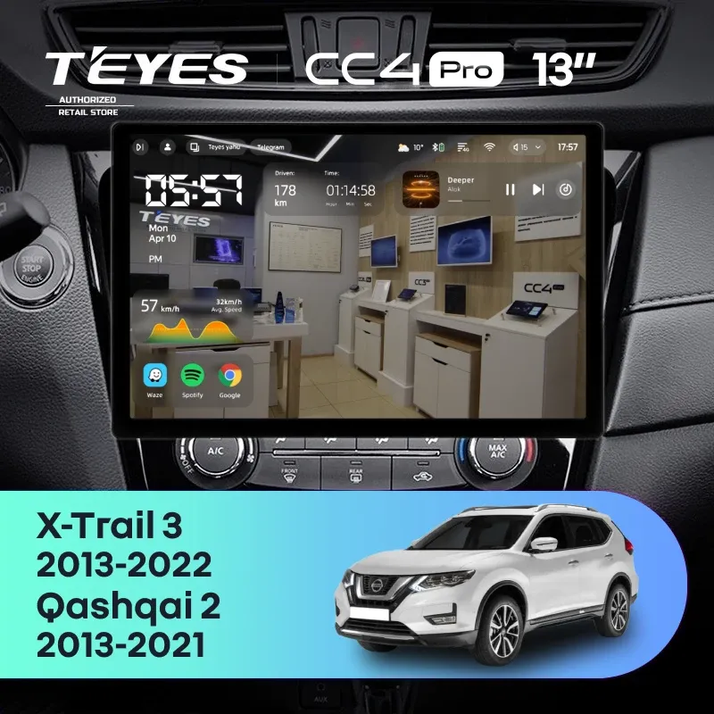 Штатная магнитола Teyes CC4 Pro 12/256 Nissan X-Trail 3 T32 (2013-2022) F2 Тип-AВ (13")