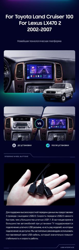 Штатная магнитола Teyes CC3 4/32 Toyota Land Cruiser LC 100 (2002-2007) Тип-B