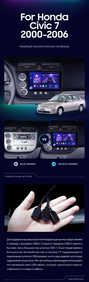 Штатная магнитола Teyes CC3L 4/32 Honda Civic 7 (2000-2006) F1