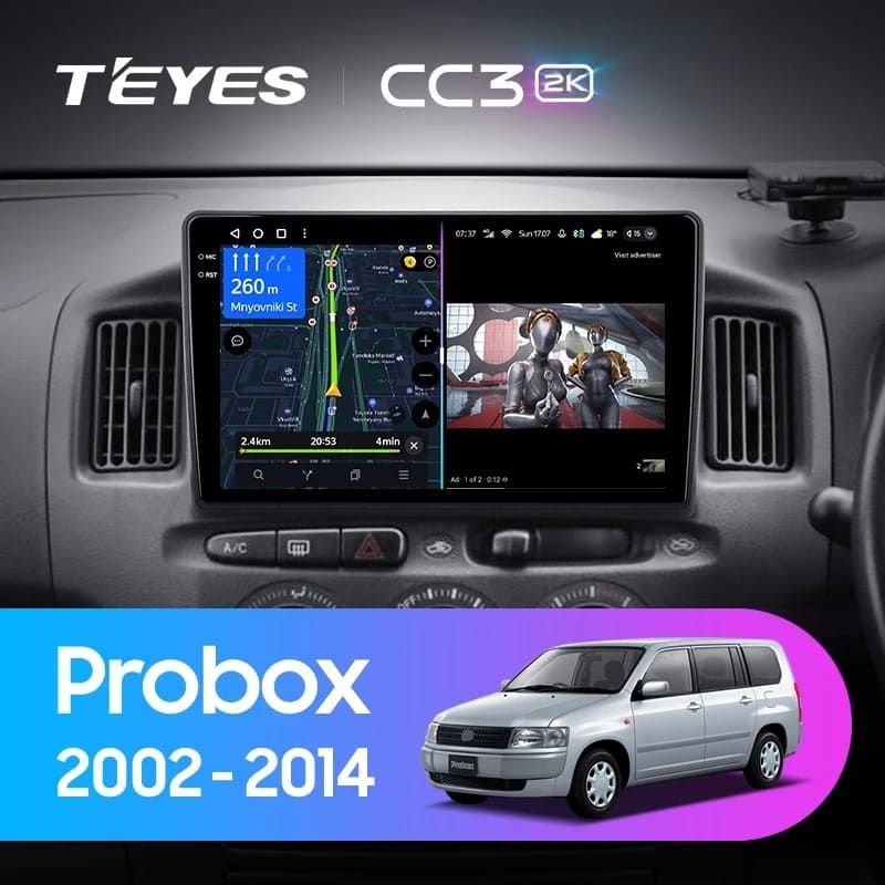 Штатная магнитола Teyes CC3 2K 360 6/128 Toyota Probox XP50 XP160 (2002-2014) Правый руль